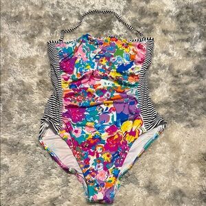 Anne Cole Colorful Floral and Stripe One Piece Swimsuit